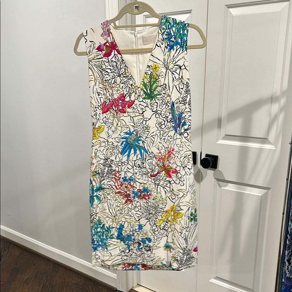 Peter Pilotto Blue and Pink V-Neck Sheath Midi Dress